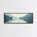 Reflections on an Overcast Day, Framed Canvas Print, Moody Decor, Foggy Landscape Painting, Panoramic Wall Art