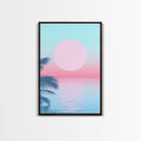 Vaporwave Sunset Framed Canvas Print with Wood Frame, Boho Style Minimalist Home Decor, Vertical Wall Art, Beach Painting