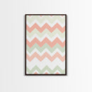 Pink and Mint Green Chevrons, MCM style Mid Century Modern Home Decor, Framed Canvas Print, Whimsical Wall Art