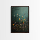 Dark & Moody Wild Flowers Print, Framed Canvas, Boho Decor, Wildflowers in a Rain Storm, Modern Farmhouse, Rustic Decor