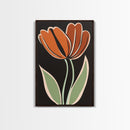 Orange Tulip  with Black Background, Framed Canvas Print, Cute Floral Print, Botanical Minimalist Home Decor