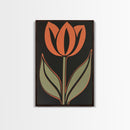 Framed Canvas Wall Art, Dark Botanical Black Background Orange Flower Modern Boho Wall Art Living Room Decor Above Sofa