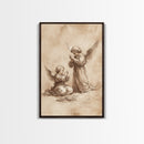 Guardian Angel Wall Art, Angel Painting, Canvas Print, Angel Decor, Angelic Wall Art, Cute Cherub Angel Sketch Art