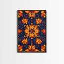 Botanical Pattern Wall Art Framed Canvas Print, Wood Framed Art, Mexicano Art, Mexican Tile Print Wall Art, Chicano Farmhouse Art