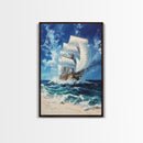 Schooner off the coast of Tripoli, Framed Canvas Print, nautical Decor, Victorian Pirate Art
