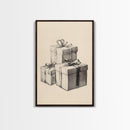 Sketch of Christmas Gifts Canvas Print - Framed Canvas - Minimalist Christmas Art - Boho Christmas Art - Rustic Christmas Art