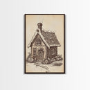 Ginger Bread House Canvas Print - Framed Canvas - Minimalist Christmas Art - Boho Christmas Art - Rustic Christmas Art