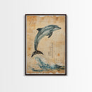 Wabi Sabi Dolphin Print, Framed Canvas Print, Dolphain Painting, Dolphin Print, Nautical Decor, Dolphin Art, Boho Style Minimalist Art
