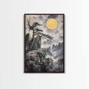 Wabi Sabi Landscape Painting Print - Japanese Style Decor - Japanese Style Art - Bonzai Tree Under a Full Moon