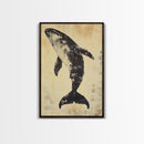 Large Minimalist Whale Wall Art Canvas Print, Animal Acrylic Style painting Framed Modern Wall Art FOr Living Room, Bedroom Decor