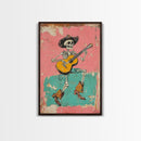 Retro Vaquero Skeleton Art Print, Canvas Art, Chicano Art, Spooky Mexican Art, Sugar Skull Art