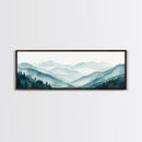 Indigo and Emerald Green Blue Ridge Mountains, Framed Canvas Print, Panoramic Home Decor, Horizontal Art, Mountain Landscape Painting