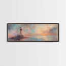 Nautical Home Decor, Whimsical Lighthouse Panoramic Painting Canvas Print, Seascape Painting, Light House Wall Art, Lighthouse Print