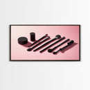 Makeup Brushes Framed Canvas Print - Makeup Wall Art - Preppy Dorm Room Decor - Makeup Painting