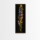 Elegant Wildflower Botanical Art - Framed Canvas Print Featuring Vertical Array of Vibrant Blooms on Dark Background
