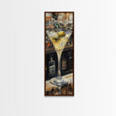 Realistic Martini Glass with Olives, Classic Cocktail Art, Bar Scene Canvas Print, Retro Kitchen Decor, Olive Martini Painting