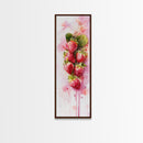 Strawberries Watercolor Painting Framed Canvas Print, Whimsical Kitchen Art, Pink Fruit Rustic Vertical Wall Art, Gift Idea
