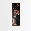 Floral and Leopard Canvas Print with Moody Art Style, Unique Animal Wall Art and Vertical Skinny Art Living Room Decor