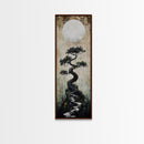 Mystical Moon and Bonsai Canvas Print Zen Wall Art Serene Wabi Sabi Decor Minimalist Nature Artwork Vertical Framed Artwork