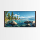 Lake Tahoe Landscape Canvas Print Rustic Wall Art Coastal Nature Scene Above Bed Artwork Living Room Decor Panoramic Painting