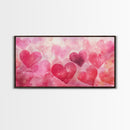 Watercolor Hearts Canvas Print, Romantic Light Pink Wall Art, Feminine Cottagecore Decor, Rustic Artwork Gift Idea, Original Painting