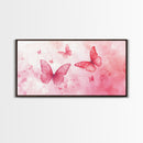 Pink Butterflies Canvas Print, Whimsical Art, Light Pink Wall Art, Feminine and Romantic Decor, Bedroom or Living Room Gift Idea