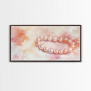Pearl Bracelet Canvas Print Light Pink Wall Art Feminine Jewelry Artwork Romantic Rustic Decor Cottagecore Aesthetic Bedroom Ar
