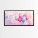 Balloon Cluster Canvas Print | Whimsical Art, Light Pink and Blue Wall Art, Birthday Decor, Pastel Wall Art, Playroom Art, Living Room Decor