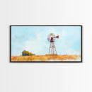 Rustic Windmill Framed Canvas Print Perfect Above Sofa Farmhouse Art Panoramic Artwork Wabi Sabi Inspired Bedroom Horizontal Wall Art