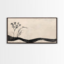 Minimalist Nature Framed Canvas Print, Wabi Sabi Wall Art Above Sofa Decor, Rustic Botanical Artwork Idea Horizontal Bedroom Decor