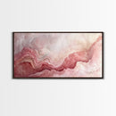 Pink Geode Framed Canvas Print, Light Pink Wall Art Above Bed Decor, Moody Abstract Artwork Gift Idea Minimalist Panoramic Painting