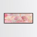 Japanese Fan Inspired Canvas Print, Pink Wall Art with Delicate Oriental Touch, Long Narrow Wall Decor, Modern Cottagecore Aesthetic