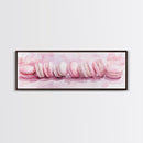 Whimsical Macarons Pink Wall Art Framed Canvas Print Extra Wide Horizontal Dessert Painting Food Review Kitchen Art