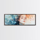 Moody Woman Portrait Framed Canvas Print - Abstract Cherry Blossom Painting, Fall Bedroom Art, Minimalist Wall Decor, Gift Idea For Her