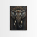 Ornate Elephant Kerala Mural Framed Canvas Print – Ganesh Wall Art, Sacred Geometry Art, Indian Inspired Decor Rustic Living Room Art