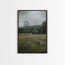 Framed Canvas Print Windmill Wall Art Rustic Barn Landscape Farmhouse Decor Above Couch Country Artwork Gift Idea Living Room Art