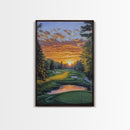 Scenic Golf Sunset Framed Canvas Print, Landscape Painting, Bedroom Wall Art, Rustic Decor, Horizontal Living Room Art