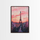 Eiffel Tower Sunset Framed Canvas Print Paris Landscape Painting French Cityscape Wall Art Bedroom Decor Romantic Gift Pink Orange Art