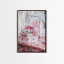 Vintage Vanity Decor Canvas Print, Pink Floral Art, Feminine Bedroom Wall Art, Cottagecore Rustic Aesthetic, Gift Idea, Light Pink Art