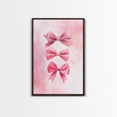 Pink Ribbon Trio Canvas Print, Feminine Wall Art, Light Pink Wall Art, Gift Idea for Her, Whimsical Art, Minimalist Art, Bedroom Wall Decor