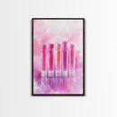 Vibrant lipstick art bold feminine wall decor framed canvas print perfect bedroom or guest room boho aesthetic rustic glam style gift