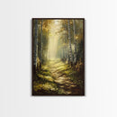 Birch Forest Path Framed Canvas Print Rustic Wall Art Farmhouse Wall Art Nature Landscape Art Above Bed Wall Art Fall Decor Living Room Art