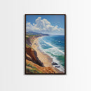 Panoramic Coastal Framed Canvas Print Blue Ocean View Nautical Landscape Art Extra Wide Wall Art Nautical Decor Living Room Beach Artwork
