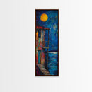 Moonlit Balcony, dark romance painting, moody art, boho art, textured painting, Framed Canvas Print, vertical wall art