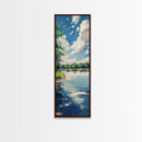 Lake Reflection, Landscape Painting, Moody Art, Coastal Decor, Above Sofa Art, Bedroom Art, Framed Canvas Print