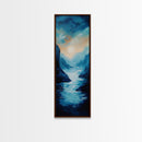Moonlit Valley, moody art, blue and green wall art, framed canvas print, above couch art, original painting, landscape painting
