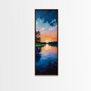 Lake Sunset, Reflections, Moody Art, Framed Canvas Print, Coastal Landscape Art, Horizontal Wall Art, Above Sofa Art