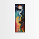 Cosmic Flow, abstract art, sacred geometry wall art, framed canvas print, moody art, vibrant colors, contemporary art, vertical wall art