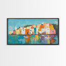 Mediterranean Village, coastal painting, Italy art, colorful homes, seascape painting, extra wide art, Canvas Print, panoramic art