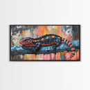 Vibrant Lizard Art, Graffiti Wall Art, Whimsical Art, Leopard Wall Art, Framed Canvas Print, Extra Wide Art, Living Room Art